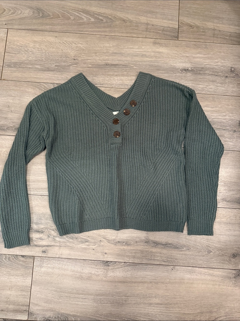 Maurices Forest Green Button-Accent V-Neck Sweater